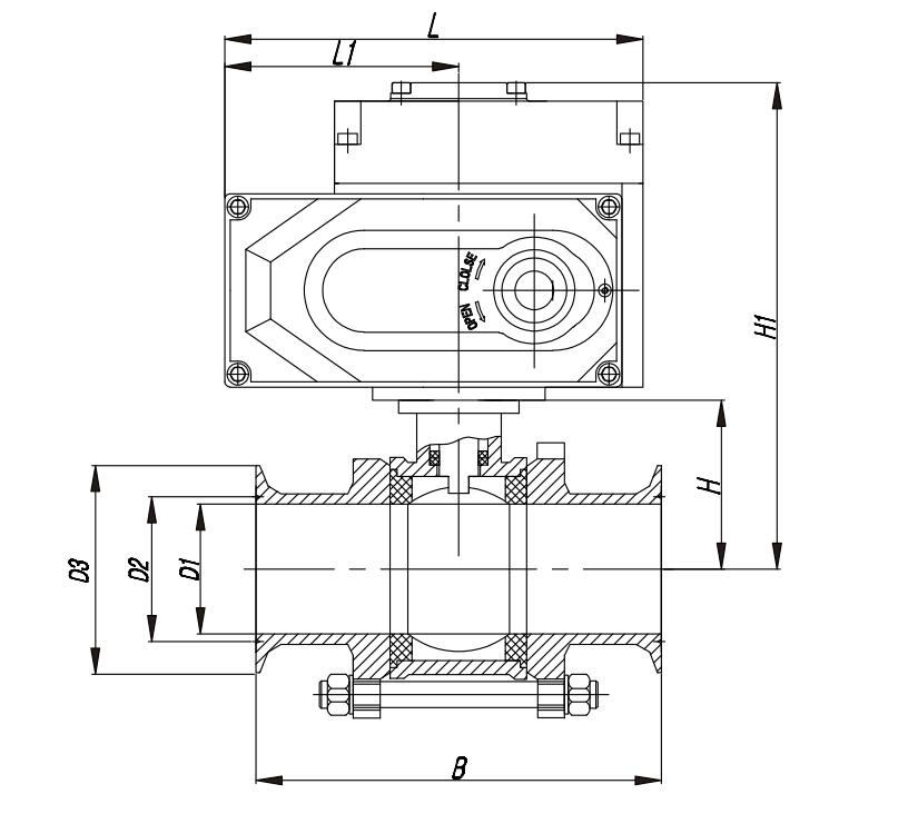 电动卡箍式球阀安装尺寸